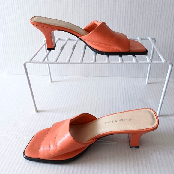 Naturalizer Peach Leather Block Heeled Sandals/Shoes 6.5M - Picture 10 of 11